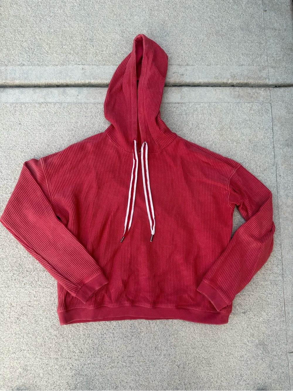 Women’s Red Hooded Ribbed Sweater aerie xs